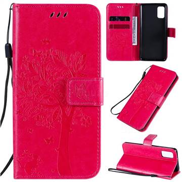 Embossing Butterfly Tree Leather Wallet Case for Samsung Galaxy A41 - Rose