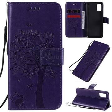 Embossing Butterfly Tree Leather Wallet Case for Samsung Galaxy A41 - Purple