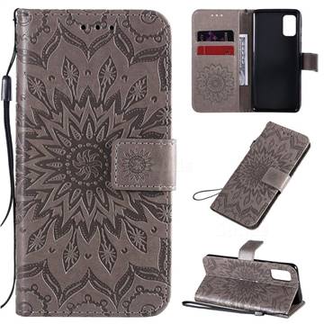 Embossing Sunflower Leather Wallet Case for Samsung Galaxy A41 - Gray