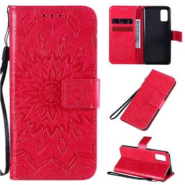Embossing Sunflower Leather Wallet Case for Samsung Galaxy A41 - Red