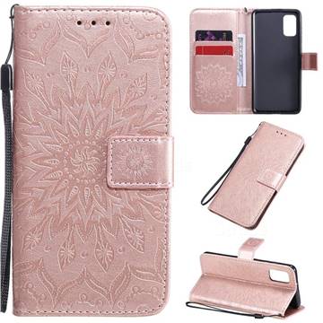 Embossing Sunflower Leather Wallet Case for Samsung Galaxy A41 - Rose Gold