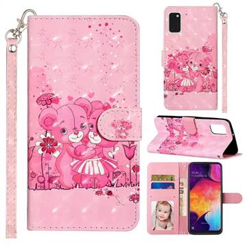 Pink Bear 3D Leather Phone Holster Wallet Case for Samsung Galaxy A41