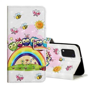 Rainbow Owl Family 3D Painted Leather Phone Wallet Case for Samsung Galaxy A41