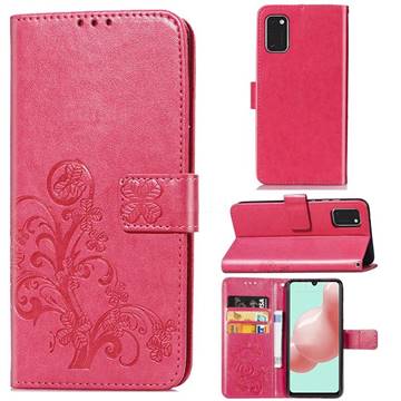 Embossing Imprint Four-Leaf Clover Leather Wallet Case for Samsung Galaxy A41 - Rose Red