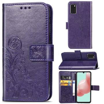 Embossing Imprint Four-Leaf Clover Leather Wallet Case for Samsung Galaxy A41 - Purple