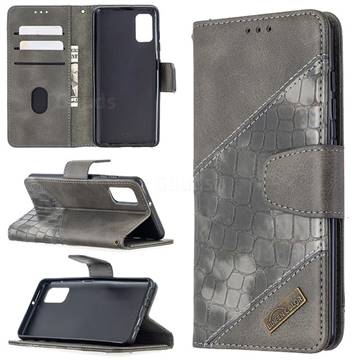 BinfenColor BF04 Color Block Stitching Crocodile Leather Case Cover for Samsung Galaxy A41 - Gray