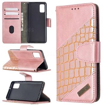 BinfenColor BF04 Color Block Stitching Crocodile Leather Case Cover for Samsung Galaxy A41 - Rose Gold