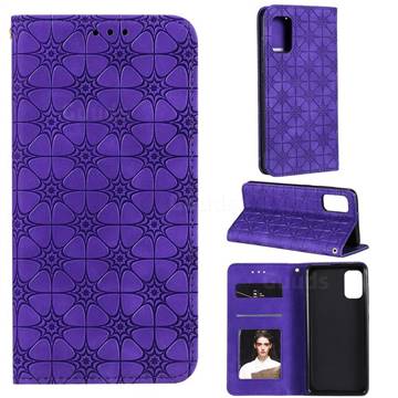 Intricate Embossing Four Leaf Clover Leather Wallet Case for Samsung Galaxy A41 - Purple