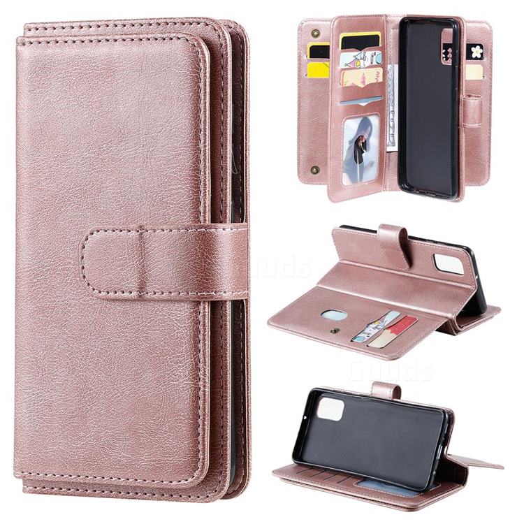 Multi-function Ten Card Slots and Photo Frame PU Leather Wallet Phone Case Cover for Samsung Galaxy A41 - Rose Gold