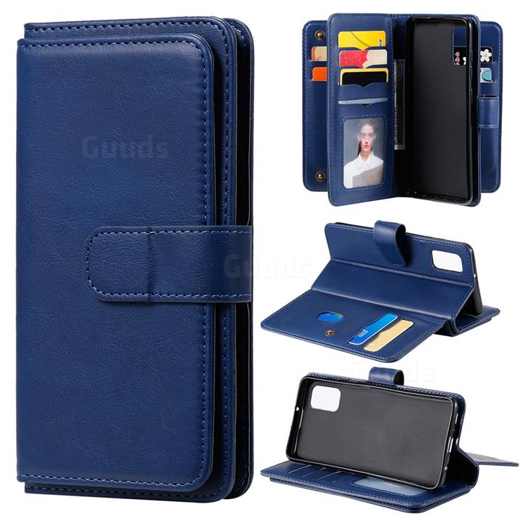 Multi-function Ten Card Slots and Photo Frame PU Leather Wallet Phone Case Cover for Samsung Galaxy A41 - Dark Blue