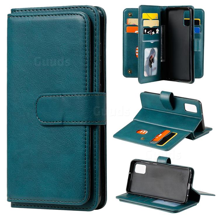 Multi-function Ten Card Slots and Photo Frame PU Leather Wallet Phone Case Cover for Samsung Galaxy A41 - Dark Green