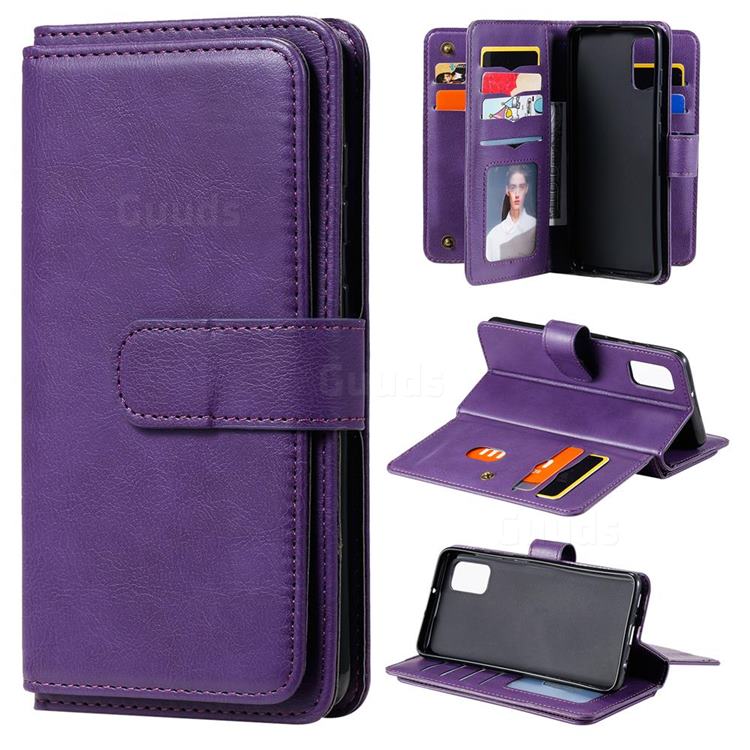 Multi-function Ten Card Slots and Photo Frame PU Leather Wallet Phone Case Cover for Samsung Galaxy A41 - Violet