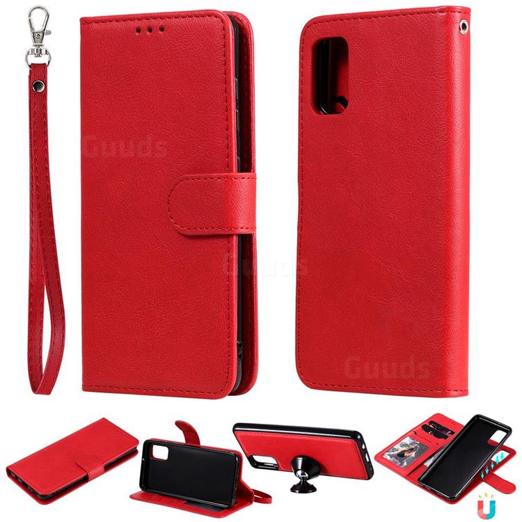 Retro Greek Detachable Magnetic PU Leather Wallet Phone Case for Samsung Galaxy A41 - Red