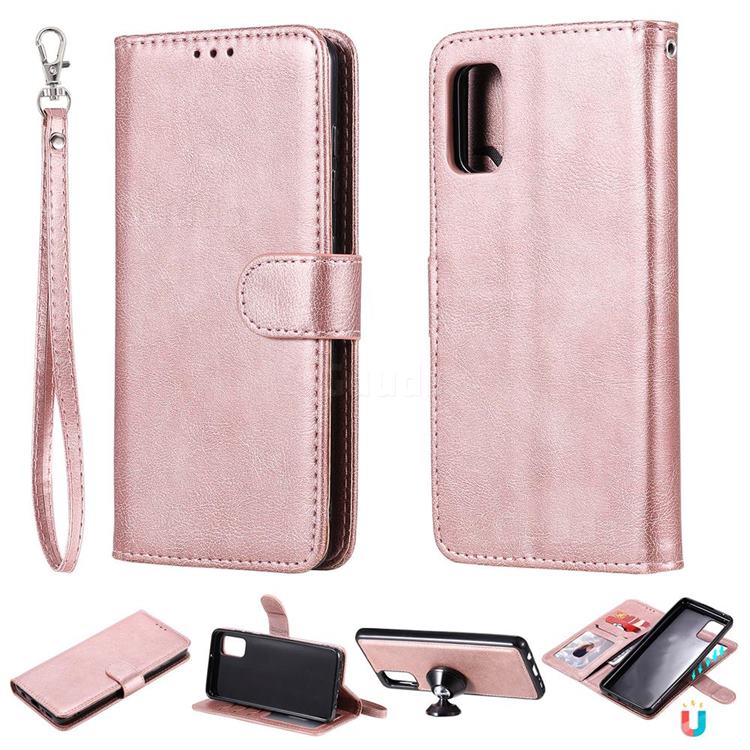 Retro Greek Detachable Magnetic PU Leather Wallet Phone Case for Samsung Galaxy A41 - Rose Gold
