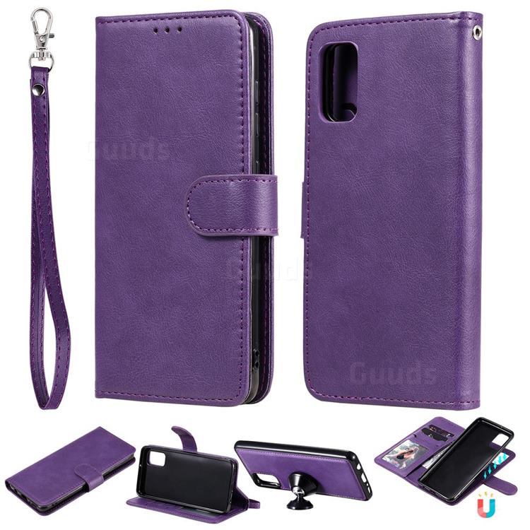 Retro Greek Detachable Magnetic PU Leather Wallet Phone Case for Samsung Galaxy A41 - Purple