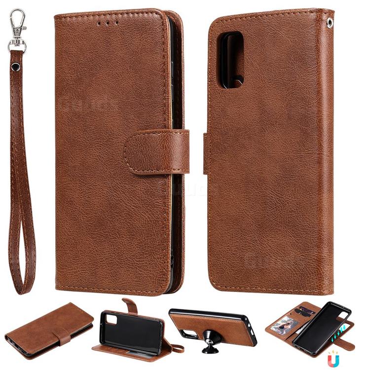 Retro Greek Detachable Magnetic PU Leather Wallet Phone Case for Samsung Galaxy A41 - Brown