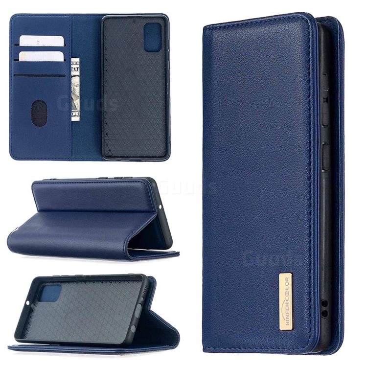 Binfen Color BF06 Luxury Classic Genuine Leather Detachable Magnet Holster Cover for Samsung Galaxy A41 - Blue