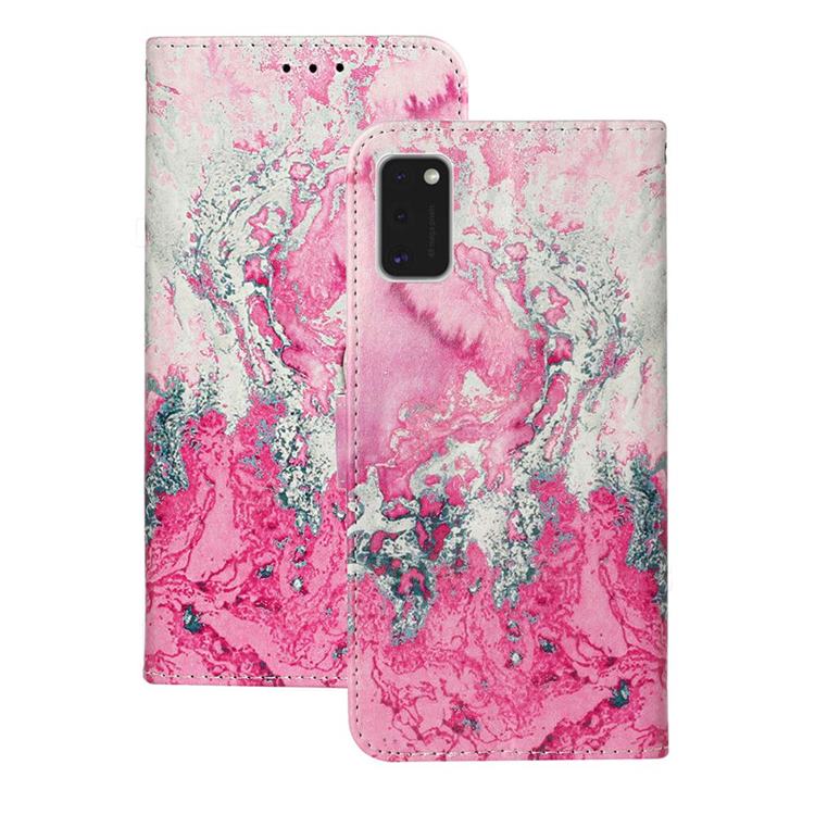 Pink Seawater PU Leather Wallet Case for Samsung Galaxy A41