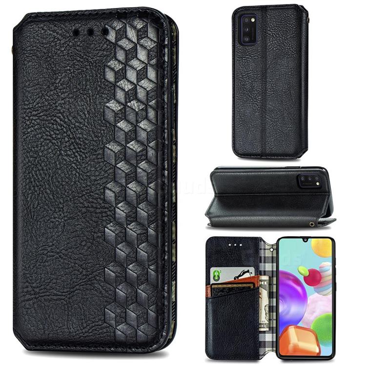 Ultra Slim Fashion Business Card Magnetic Automatic Suction Leather Flip Cover for Samsung Galaxy A41 - Black