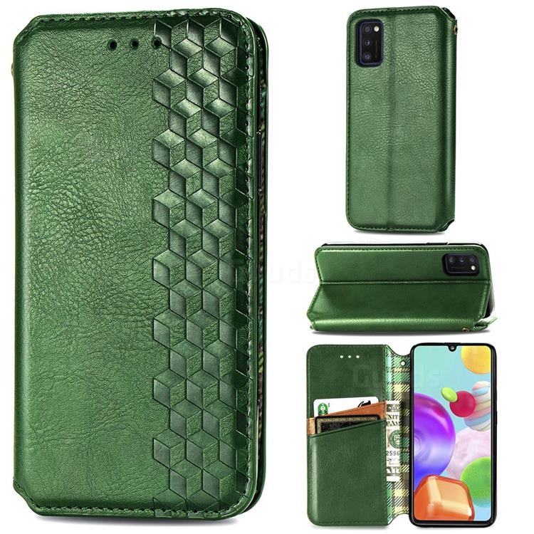 Ultra Slim Fashion Business Card Magnetic Automatic Suction Leather Flip Cover for Samsung Galaxy A41 - Green