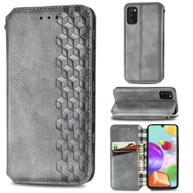 Ultra Slim Fashion Business Card Magnetic Automatic Suction Leather Flip Cover for Samsung Galaxy A41 - Grey