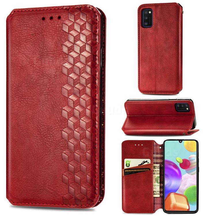 Ultra Slim Fashion Business Card Magnetic Automatic Suction Leather Flip Cover for Samsung Galaxy A41 - Red