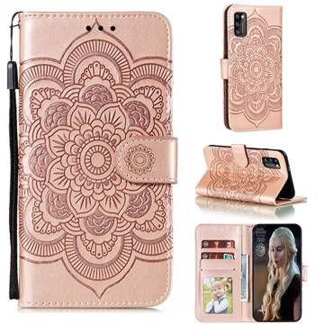 Intricate Embossing Datura Solar Leather Wallet Case for Samsung Galaxy A41 - Rose Gold