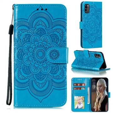Intricate Embossing Datura Solar Leather Wallet Case for Samsung Galaxy A41 - Blue