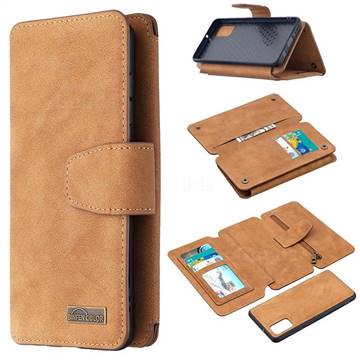 Binfen Color BF07 Frosted Zipper Bag Multifunction Leather Phone Wallet for Samsung Galaxy A41 - Brown