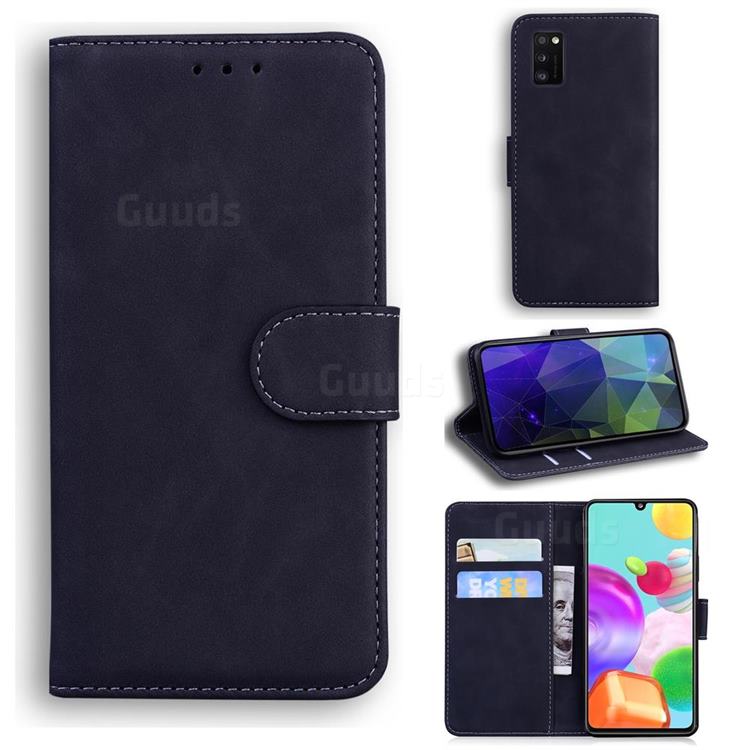 Retro Classic Skin Feel Leather Wallet Phone Case for Samsung Galaxy A41 - Black