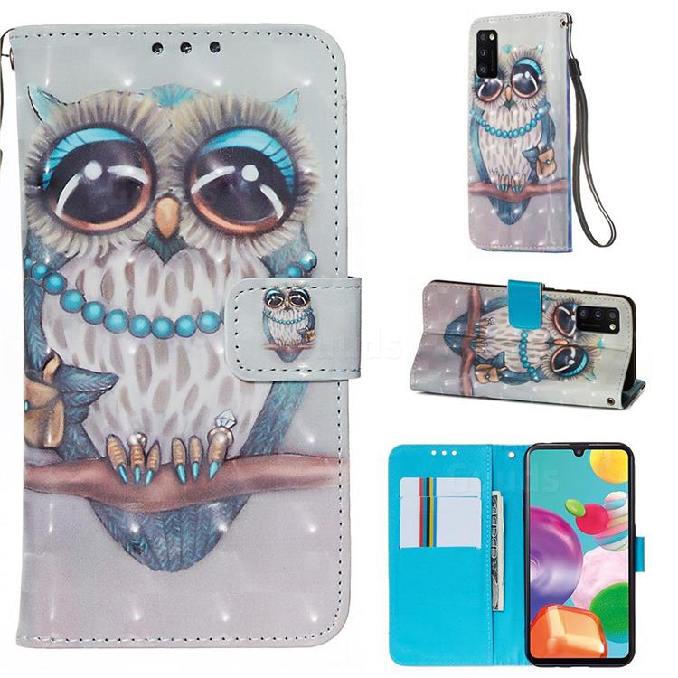 Sweet Gray Owl 3D Painted Leather Wallet Case for Samsung Galaxy A41