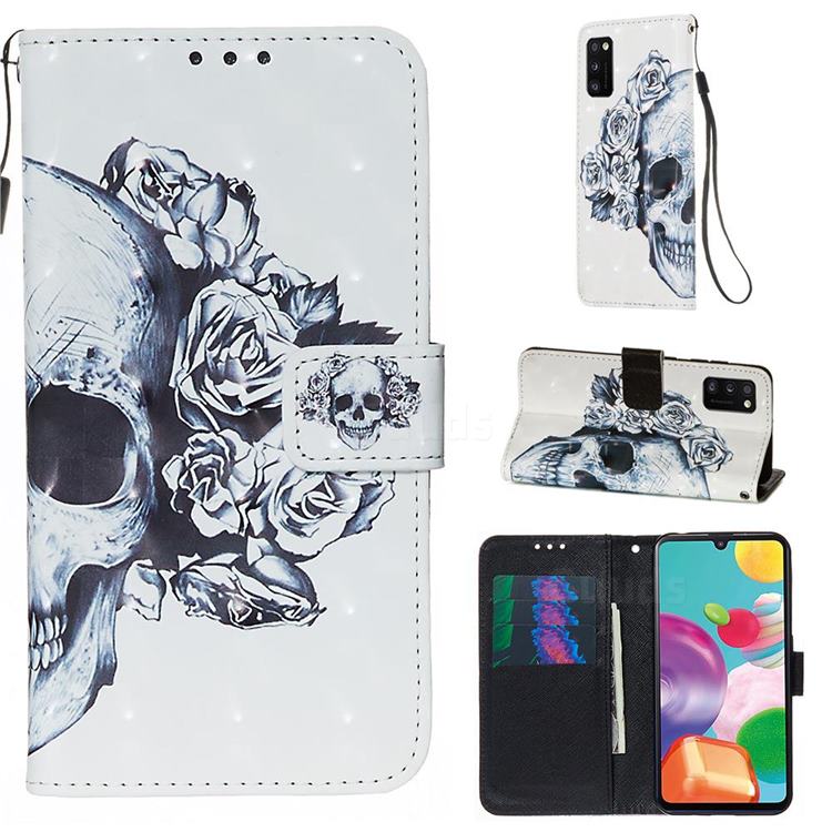 Skull Flower 3D Painted Leather Wallet Case for Samsung Galaxy A41