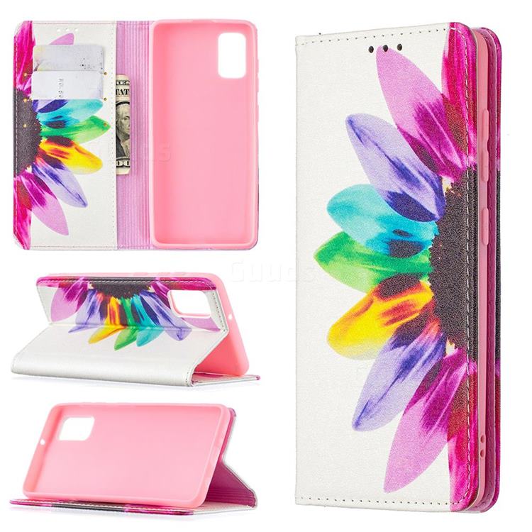 Sun Flower Slim Magnetic Attraction Wallet Flip Cover for Samsung Galaxy A41