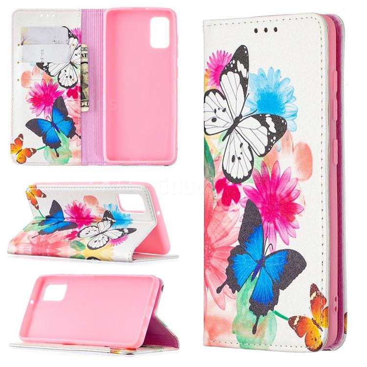 Flying Butterflies Slim Magnetic Attraction Wallet Flip Cover for Samsung Galaxy A41