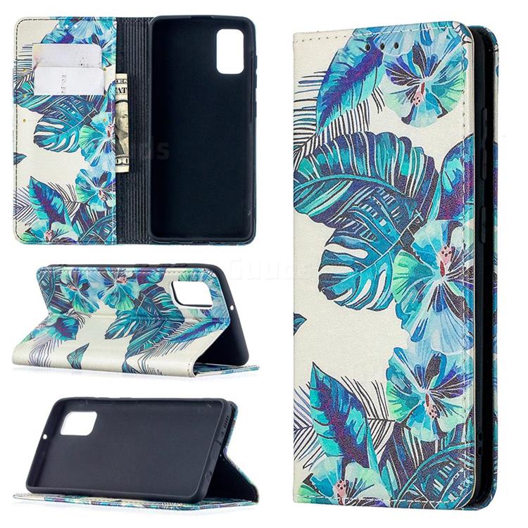 Blue Leaf Slim Magnetic Attraction Wallet Flip Cover for Samsung Galaxy A41