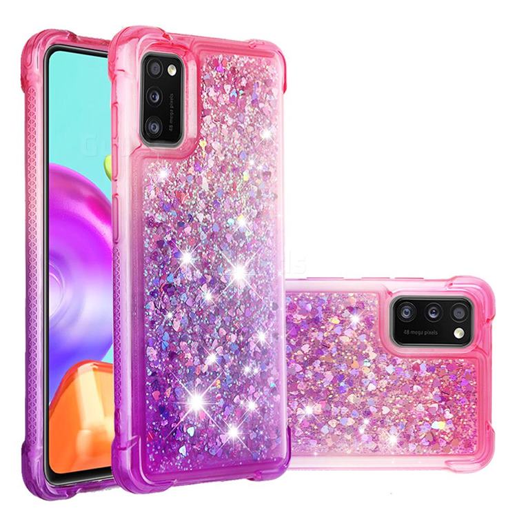 Rainbow Gradient Liquid Glitter Quicksand Sequins Phone Case for Samsung Galaxy A41 - Pink Purple