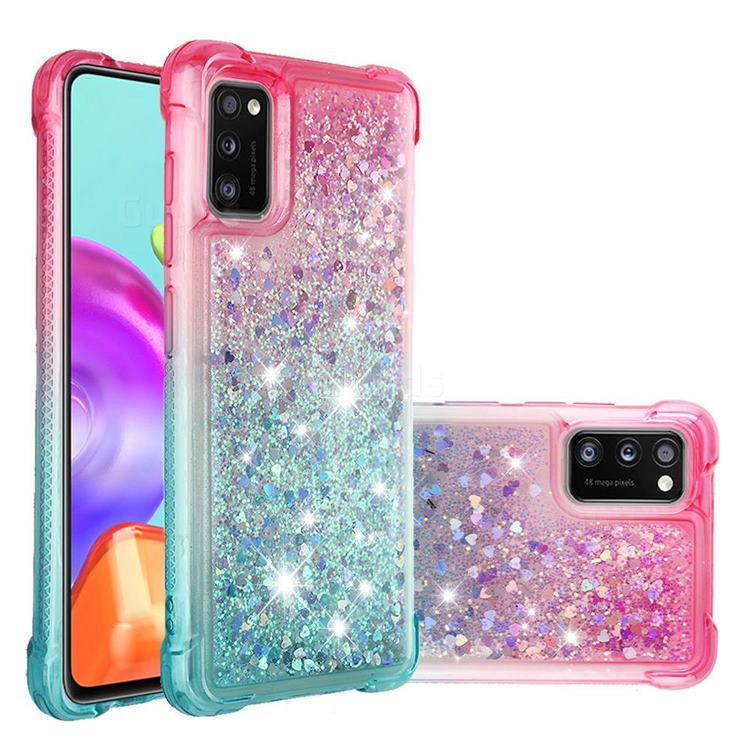 Rainbow Gradient Liquid Glitter Quicksand Sequins Phone Case for Samsung Galaxy A41 - Pink Blue