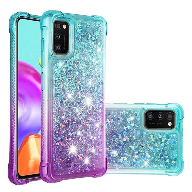 Rainbow Gradient Liquid Glitter Quicksand Sequins Phone Case for Samsung Galaxy A41 - Blue Purple