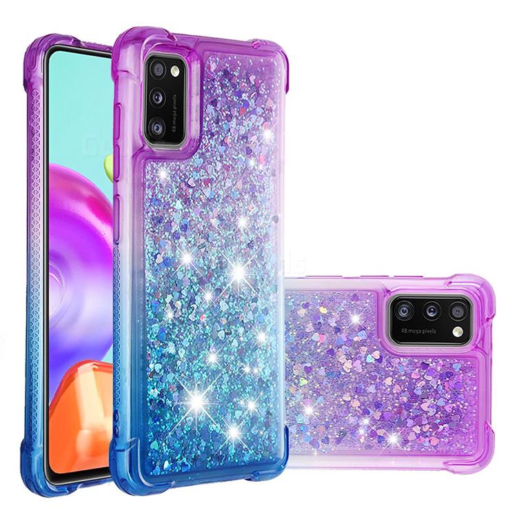Rainbow Gradient Liquid Glitter Quicksand Sequins Phone Case for Samsung Galaxy A41 - Purple Blue