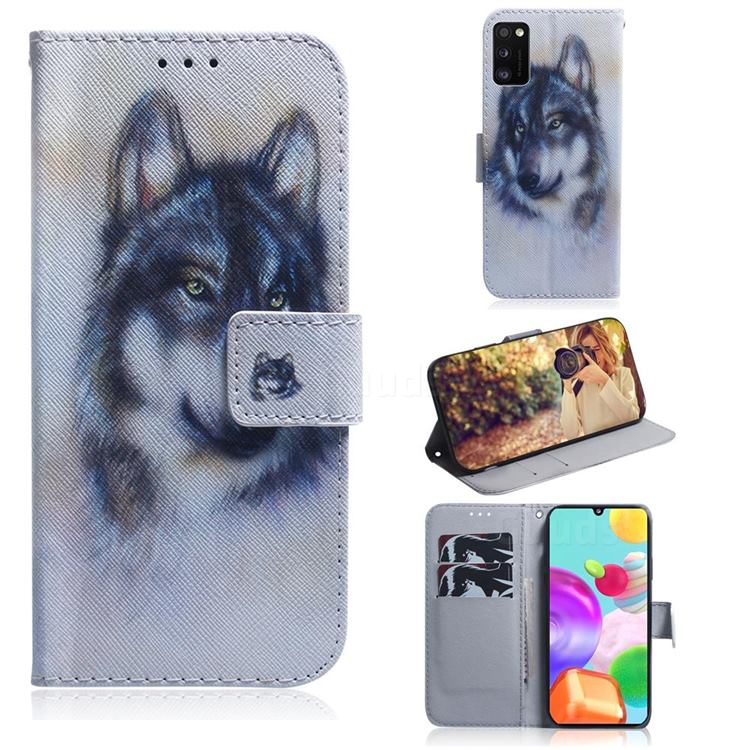 Snow Wolf PU Leather Wallet Case for Samsung Galaxy A41