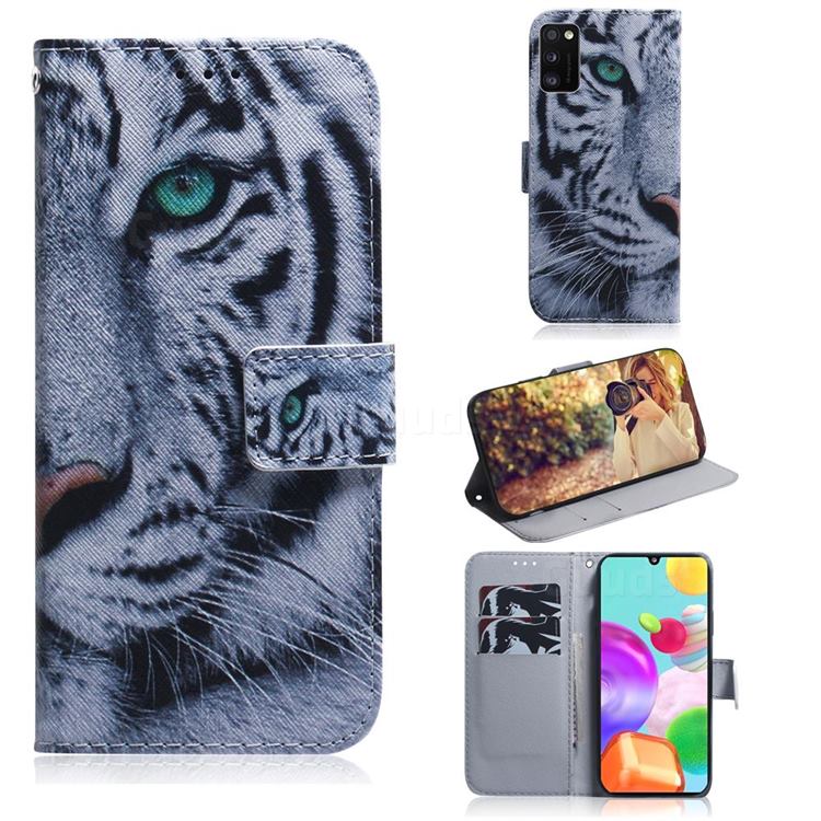 White Tiger PU Leather Wallet Case for Samsung Galaxy A41