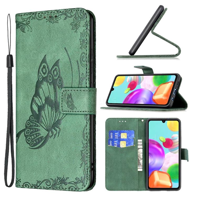 Binfen Color Imprint Vivid Butterfly Leather Wallet Case for Samsung Galaxy A41 - Green