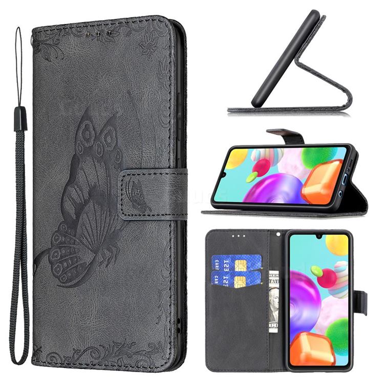 Binfen Color Imprint Vivid Butterfly Leather Wallet Case for Samsung Galaxy A41 - Black