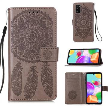Embossing Dream Catcher Mandala Flower Leather Wallet Case for Samsung Galaxy A41 - Gray