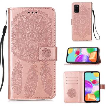 Embossing Dream Catcher Mandala Flower Leather Wallet Case for Samsung Galaxy A41 - Rose Gold