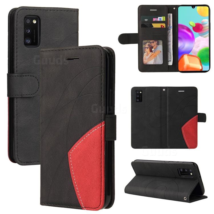 Luxury Two-color Stitching Leather Wallet Case Cover for Samsung Galaxy A41 - Black