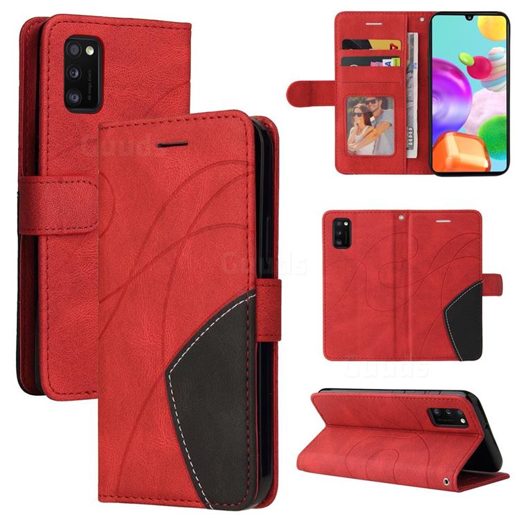 Luxury Two-color Stitching Leather Wallet Case Cover for Samsung Galaxy A41 - Red