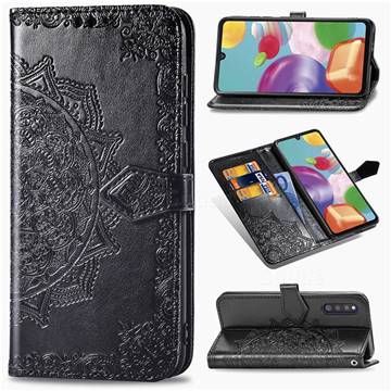 Embossing Imprint Mandala Flower Leather Wallet Case for Samsung Galaxy A41 Japan SC-41A SCV48 - Black