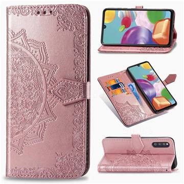 Embossing Imprint Mandala Flower Leather Wallet Case for Samsung Galaxy A41 Japan SC-41A SCV48 - Rose Gold