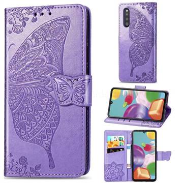 Embossing Mandala Flower Butterfly Leather Wallet Case for Samsung Galaxy A41 Japan SC-41A SCV48 - Light Purple